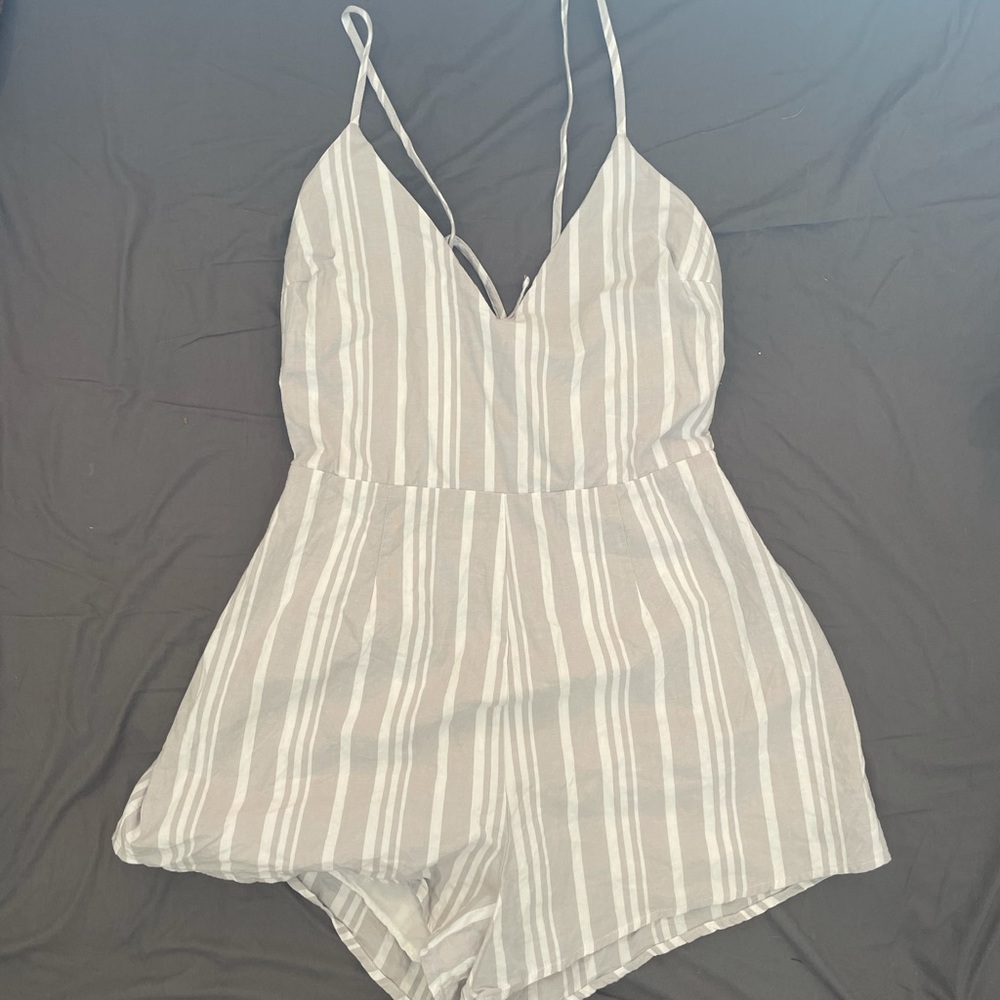 Grey & White Pinstripe Romper